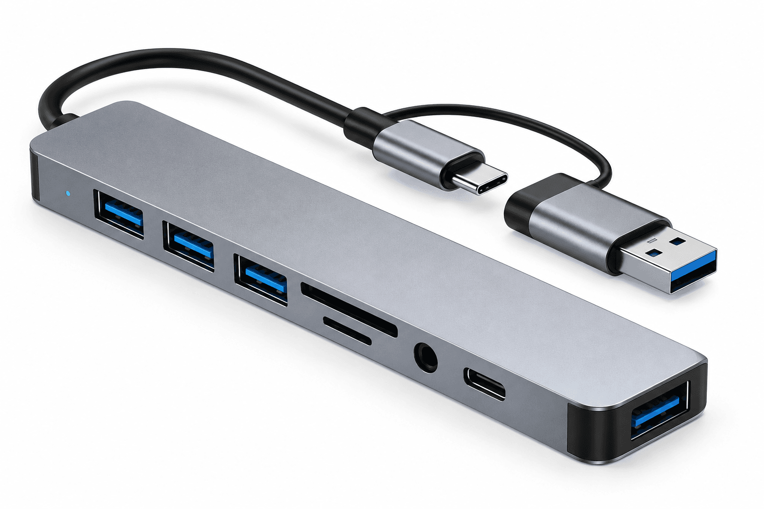 Hub Adaptador USB-C 8 en 1 – USB 3.0, SD, MicroSD y Audio